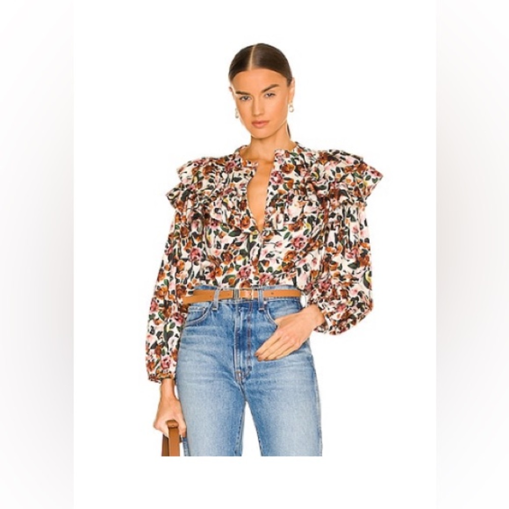 NWT - Something Navy Floral Ruffle Blouse - S